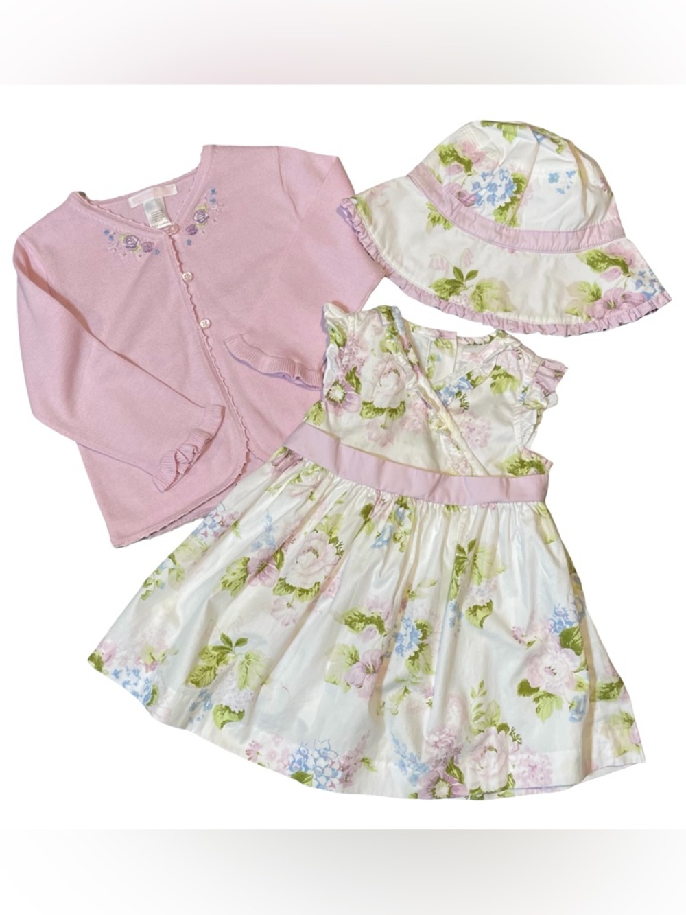 Janie and Jack Seashell Island Lavender Sweater, Floral Dress & Hat 18-24/2T